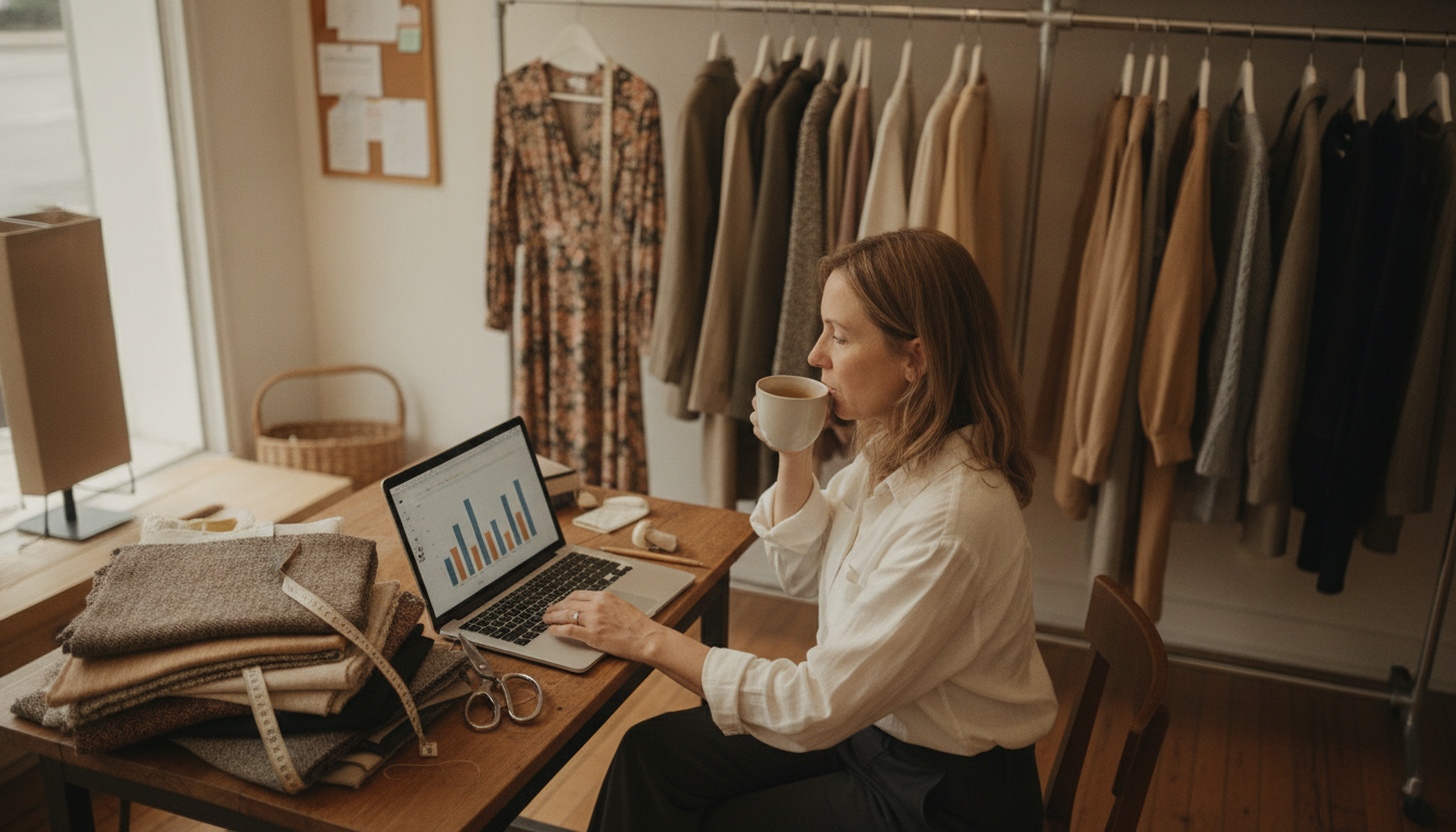 Boutique owner analysing her weekly sales data to plan next week's marketing