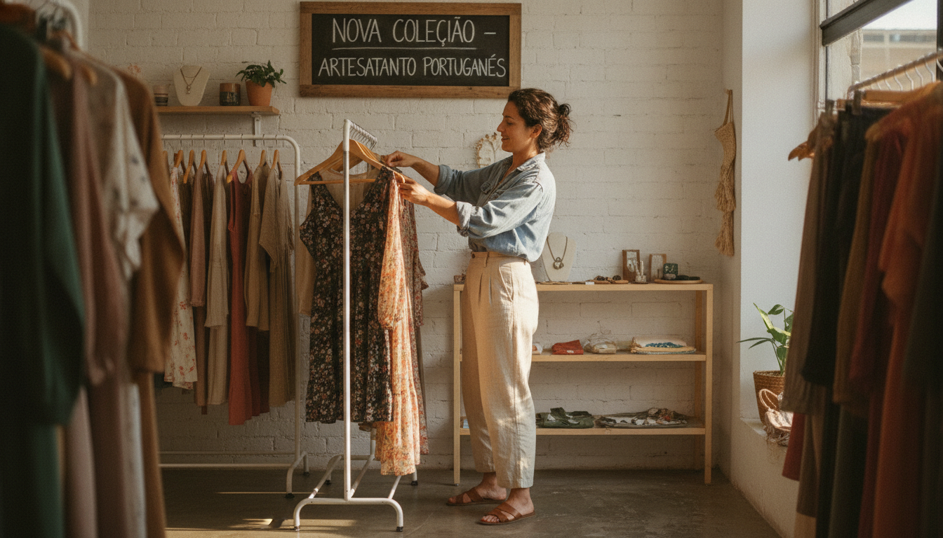 Boutique retail owner curating new stock with value-led signage