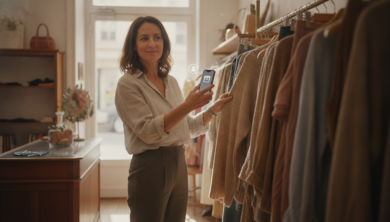 Boutique clothing store owner managing customer re-engagement from her shop floor