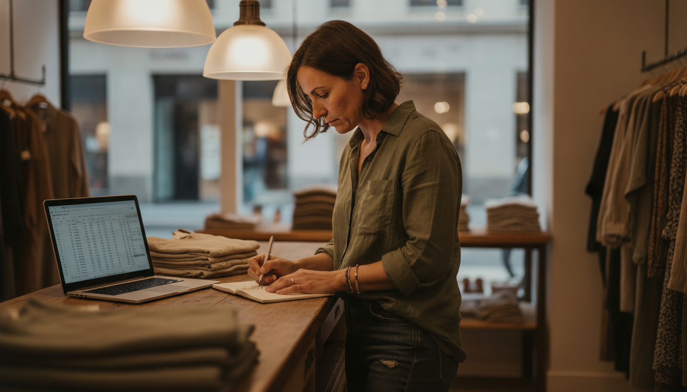 Boutique clothing store owner reviewing customer data and planning a reactivation campaign