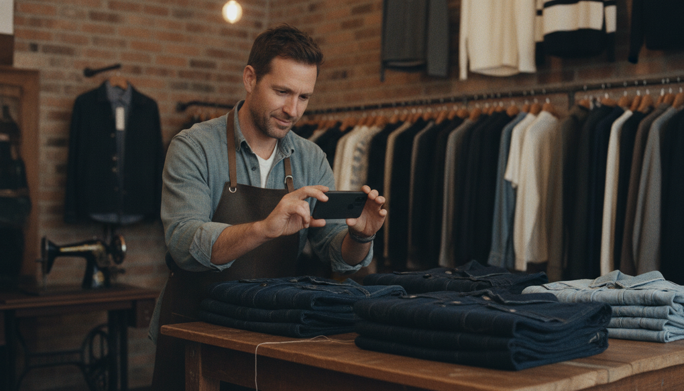 Boutique owner photographing new stock to post on Google Business Profile