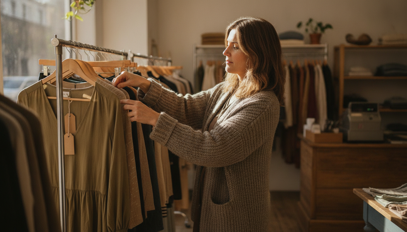 Independent boutique owner using a quiet afternoon to plan her next targeted customer outreach