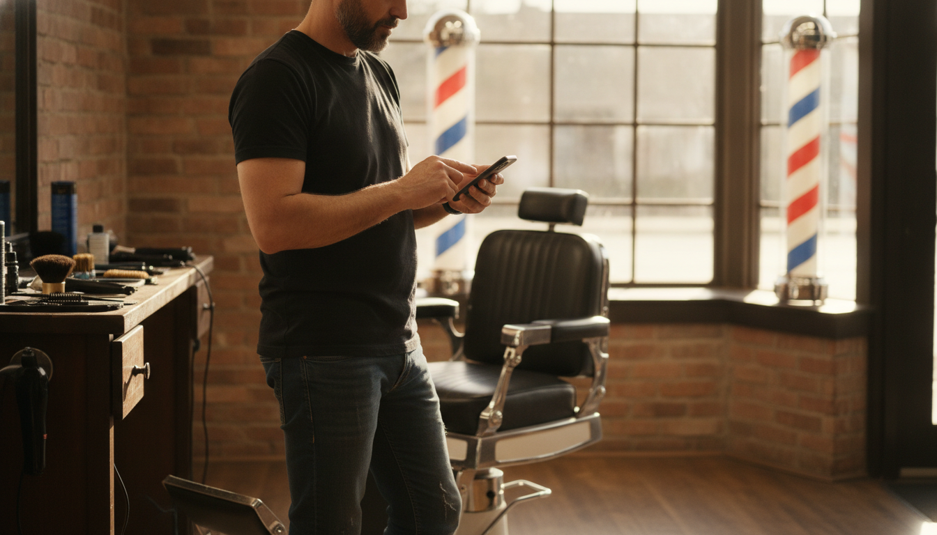 A barbershop owner sending a personalised reactivation message to a lapsed regular