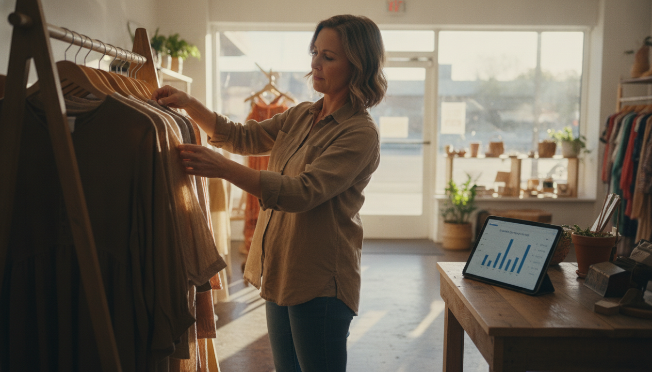 A boutique owner running her weekly marketing review before opening her store