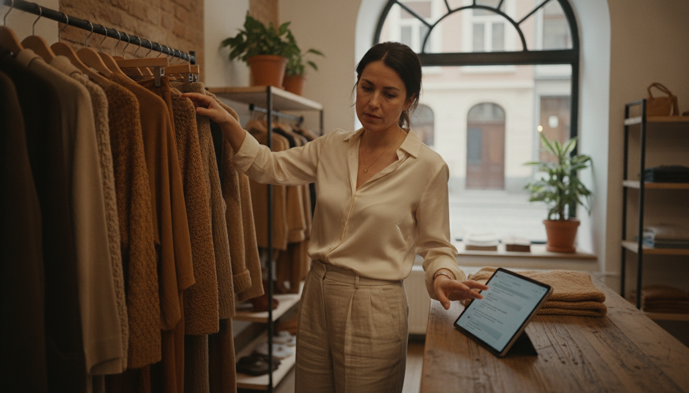 A boutique owner managing personalised customer outreach between serving customers